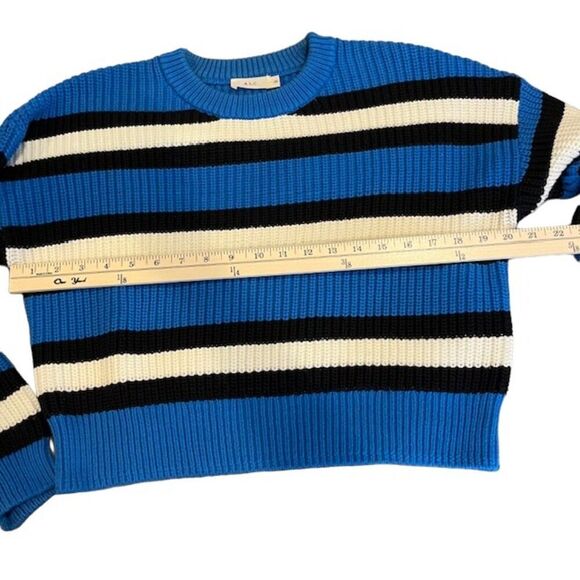 A.L.C. Matthews Pullover Sweater Cropped Crewneck Blue White Black Oversized XS - Picture 8 of 10